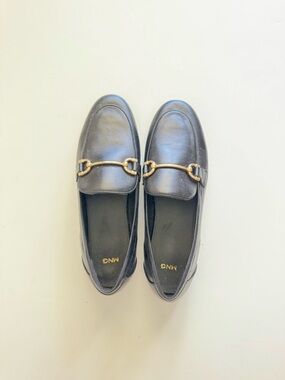 New Mango Black Leather Horsebit Loafers size 38
